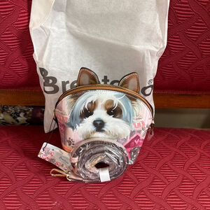 Brentano Crossbody Bag Dog Print Pink & White with Adjustable Strap